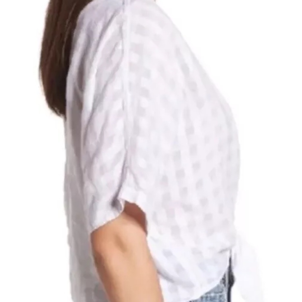 Rails Thea powder check Textured White Blouse Top L Large Versatile Tie Waist - Picture 2 of 9